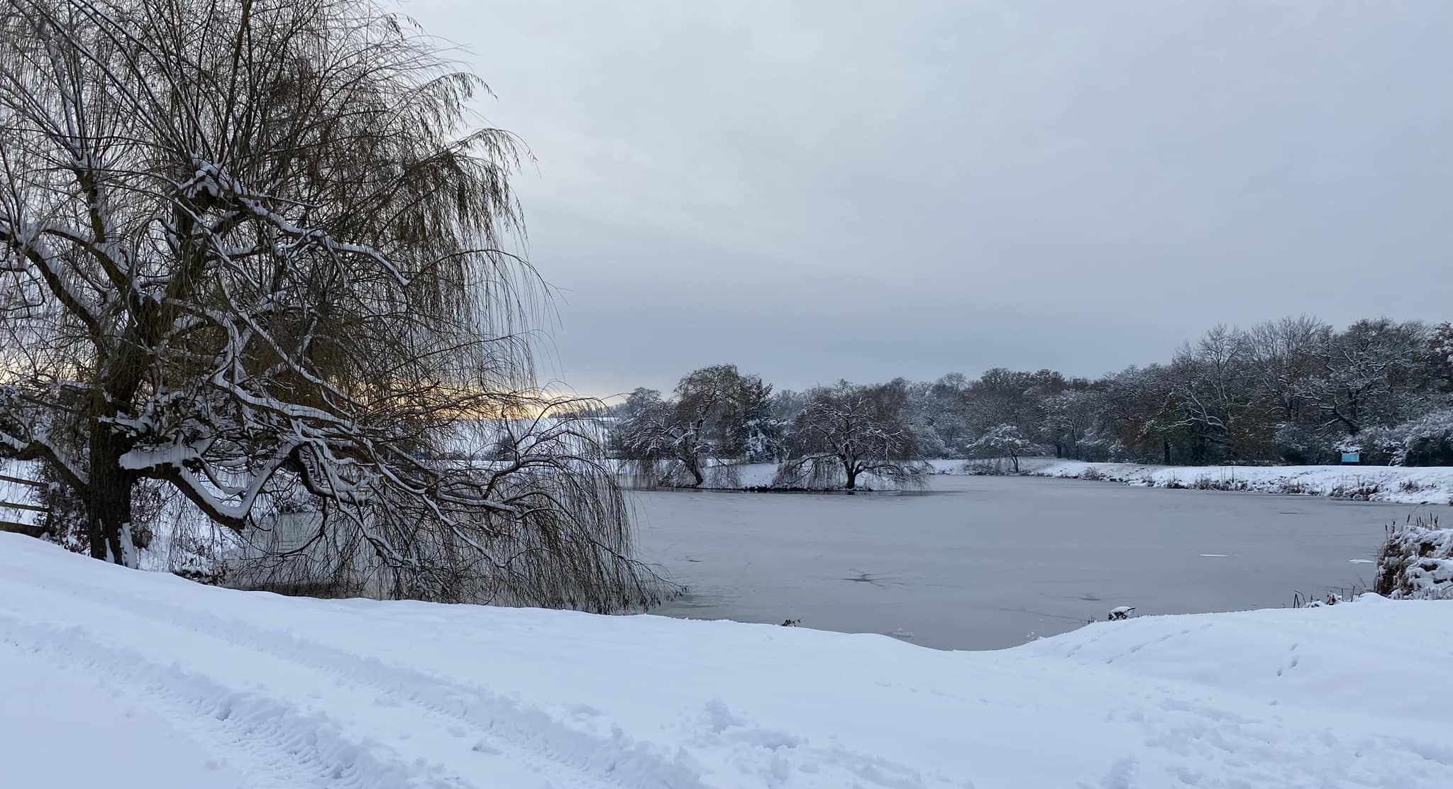 Snowing at lake